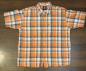 Vtg Karl Kani Orange Plaid Linen Cotton Shirt Men XXL 2XL